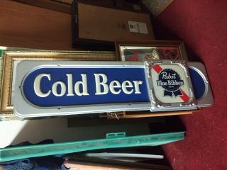 Pabst Blue Ribbon Beer Sign Light Cold Beer Pbr Vtg Pub Bar Man Cave Rec Room