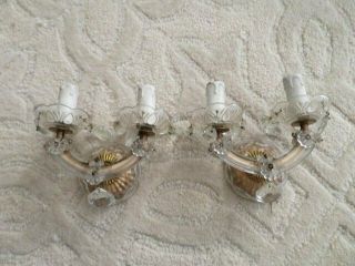 Pair Gorgeous Small Old Vintage Sconces Wall Lights Glass & Crystals