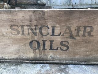 Vtg 1920s Sinclair Oils Opaline Ford 1/2 Gallon Oil Cans Wood Crate Box 2