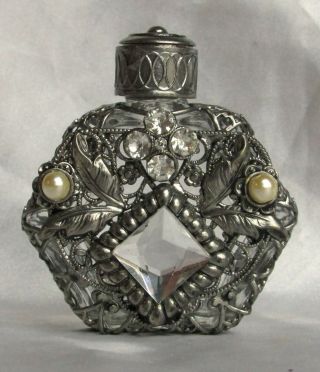 Vintage Art Deco Czech Perfume Bottle With Square Stone