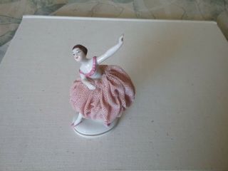 Antique Dresden Germany Ballerina Dancer Porcelain Pink Lace Figurine