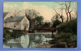 Old Vintage Postcard Silverburn Man Fishing Isle Of Man