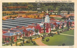 Vtg Postcard Edison Institute Henry Ford Museum Greenfield Dearborn Mi / A39