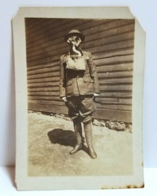 Wwi U.  S.  Soldier Wearing Gas Mask,  Snapshot Photo C.  1917