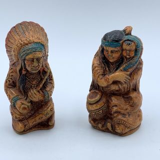1947 Mpi Cast Syroco Native American Indian Chief And Squaw Salt Pepper