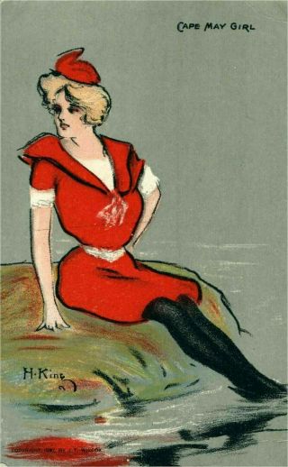 Cape May Girl By Hamilton King Ca 1907 Vintage Postcard