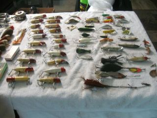 59 Vintage Wood And Plastic Fishing Lures Bait Tackle Bulk And Reels Bobbers