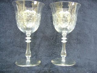 2 Antique Fancy Stemware Wine Glasses Clear Bubbles Pair