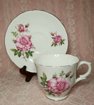 Vintage Crown Staffordshire Tea Cup & Saucer Set Pink Roses