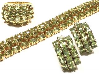 Vintage Ladies Sterling Silver Gold Vermeil Peridot Jewelry Set - Ring Size 7.  25