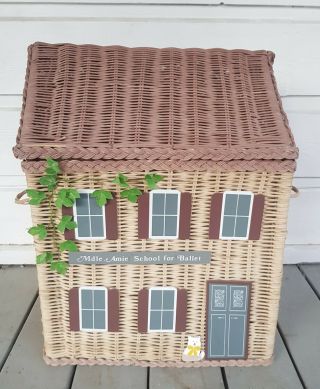 23” Vintage Woven Wicker Basket Hamper Laundry Toy Storage House Madeline