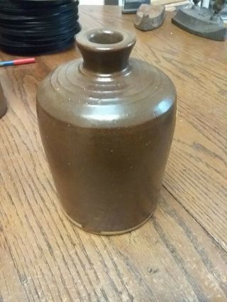 Antique Stoneware Jug Storage Bottle Salt Glazed Brown Finger Marks 7 " Tall Ohio