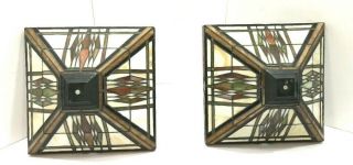 2 Vtg Stunning Colorful Marked Kichler Leaded Stained Glass Lamp Light Shade
