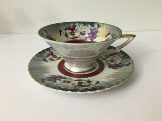Vintage Chase Japan Lusterware Purple Pansy Tea Cup And Saucer Hand Painted