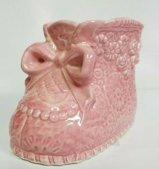 Vintage Ceramic Pink Baby Girl Bootie Planter