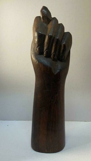 Vintage Hand Carved Wood Figa Sculpture Fist Good Luck Repel Evil Mid Century