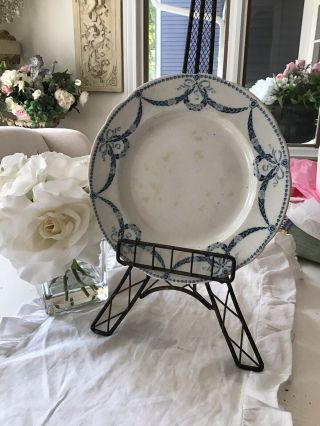 Antique Vtg Blue Plate Barbola Rose Swag Design Wreaths Hannibal Gustafsberg 19