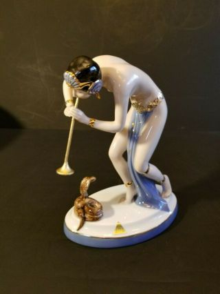 Vintage Royal Dux Porcelain Figurine.  The Snake Charmer.  Perfect Cond.