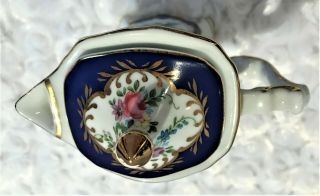 Vintage Small Blue and White Porcelain Pitcher Floral with Gold,  Lidded China 2