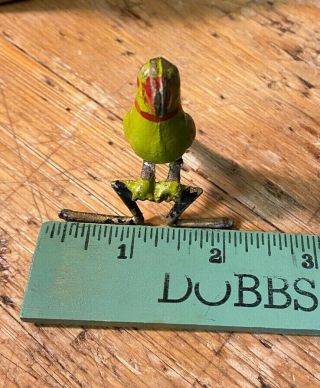 Rare Antique Small Cast Iron Parrot Figurine on Perch Green Vintage Statue 3