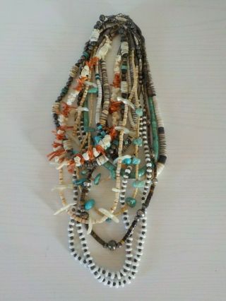Group Of 10 Vintage Navajo Zuni Sterling Silver Turquoise Coral & More Necklaces