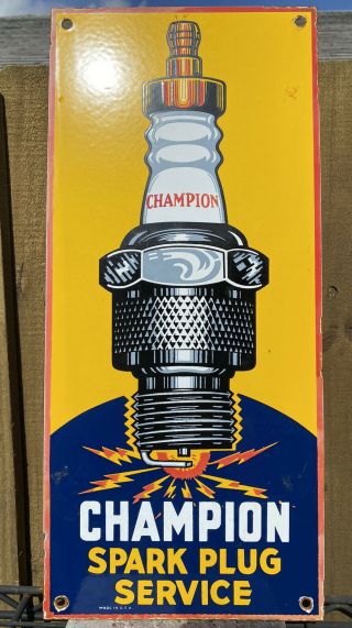 Vintage Champion Spark Plug Porcelain Metal Sign Usa Gas Oil Service Station