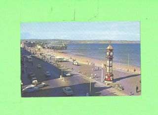 Tt Postcard The Clock Tower Weymouth Bus Old Car On The Road And Beach Bathers