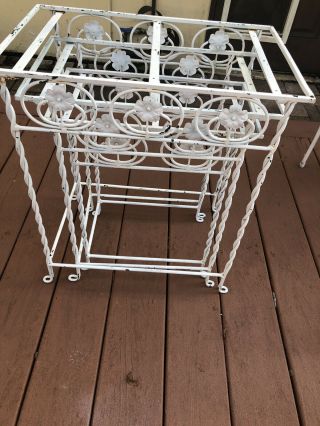 Set Of 3 Vintage Mcm Metal White Wrought Iron Ornate Nesting Tables No Glass