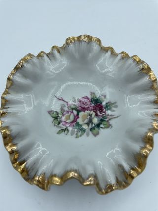 Antique Hand Painted Floral Trinket Jewelry Dish 6”w
