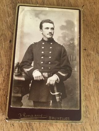 Gay Int Military Man Armed & Dangerous Belgian Uniform 1880s Cdv Photograph