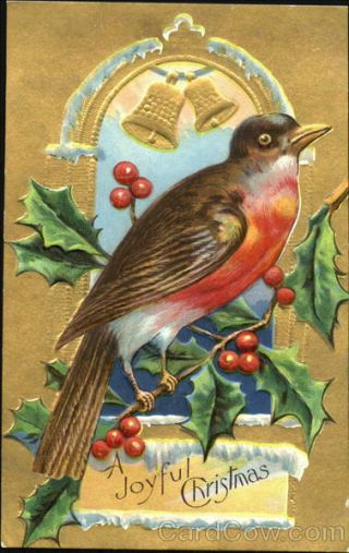 Xmas A Joyful Christmas Bird Antique Postcard Vintage Post Card