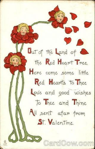 Valentine/fantasy 1914 Faces In Flowers Tuck Antique Postcard 1c Stamp Vintage