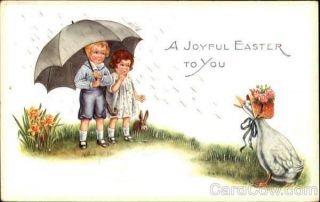 Easter Children 1916 A Joyful Easter To You Antique Postcard 1c Stamp Vintage