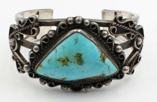 Vintage Navajo Handmade Sterling Silver Turquoise Heavy Cuff Bracelet 10045 - 9