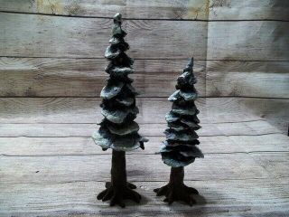 Department Dept 56 Ceramic Set Of 2 Snow Capped Sparkly Trees W/pine Cones