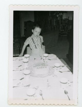 Happy Birthday Brian - Boy With Birthday Cake Vintage Snapshot Found Photo