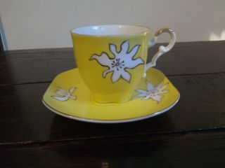 Darling Vintage Ucagco China Demitasse Orchid Teacup And Saucer Yellow/white