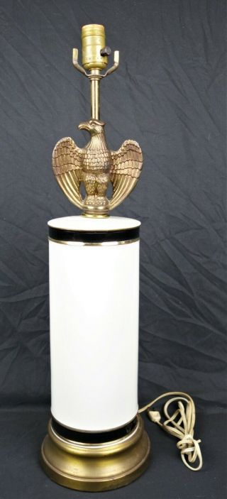 Vintage Mid Century Brass Eagle And White Porcelain Tall Table Lamp