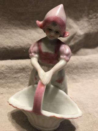 Vintage Japan Porcelain Dutch Girl With Basket Figurine Pink Valentines Day Gift