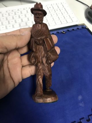 Vtg Hand Carved Wooden Figurine Of Old Man W/ Hat (c)