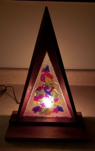 Vintage Mid Century Modern Stained Glass Like Nativity Stable Light