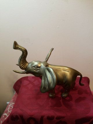 Vintage Solid Brass Elephant With Trunk " Up "
