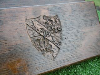 19thc Heraldic Oak Carved Box Crest With Winged Creatures