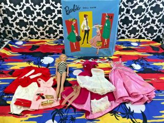 Vintage 1959 Barbie By Ponytail Mattel With Blonde Hair And Clothing Accessories