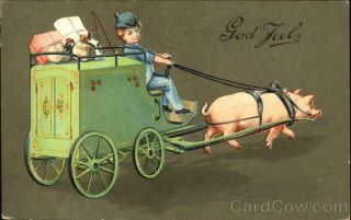 Pig 1906 God Jul Antique Postcard 5 Ore Stamp Vintage Post Card