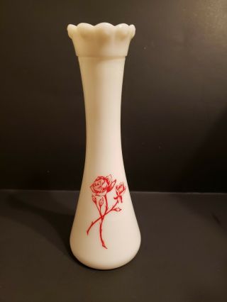 Vintage Milk Glass Red Rose Vase