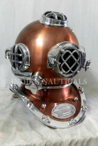 Vintage Us Navy 18 Diving Divers Marine Helmet Mark V Solid Steel Copper Antique