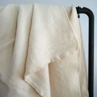 Vintage Ralph Lauren 100 Wool Camp Throw Blanket Off - White / Ivory Usa 66 " X90 "
