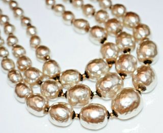 Gorgeous Vintage Miriam Haskell Triple Strand Faux Baroque Pearl Necklace