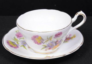 Vintage Vanderwood Bone China Floral Tea Cup & Saucer Gold Edge Detailing